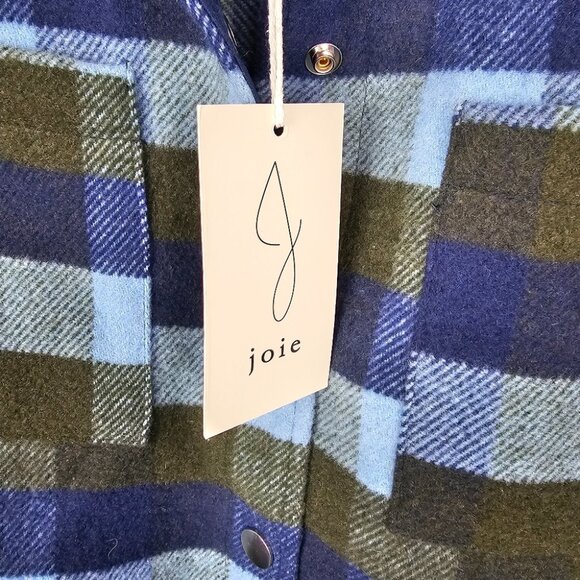 NWT J Joie Plaid Fringe Trim Shacket Button Dwon Jacket Size M Blue Olive - Picture 12 of 12